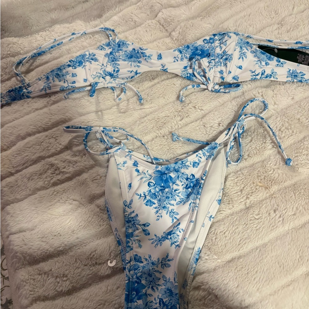 Wild Fable White and Blue Floral Bikini